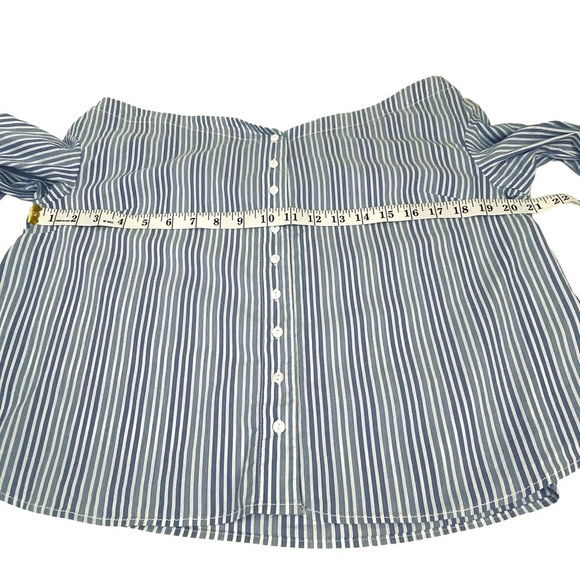 Free People Crop Top Shirt Blue Striped Bell Sleeve Off The Shoulder Sz Medium - Picture 12 of 15